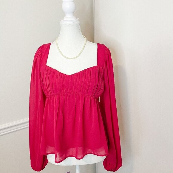 Abercrombie & Fitch Tops - A&F Long Sleeve Sheer Puff Sleeve Top Barbie Pink Med